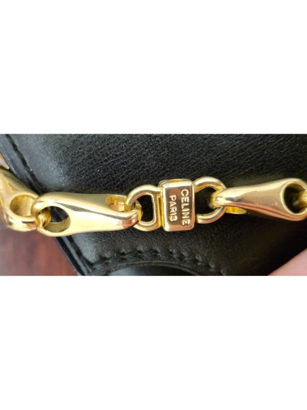 Vintage Celine Paris Black Leather Chain Shoulder Bag France Gold Hardware Rare - Picture 9 of 16